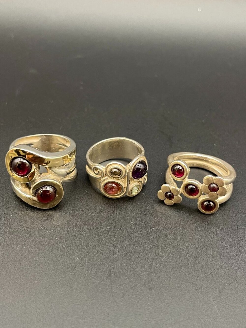 Sterling Silver and Garnet Ring Bundle (Size 6, 7, 7.5)